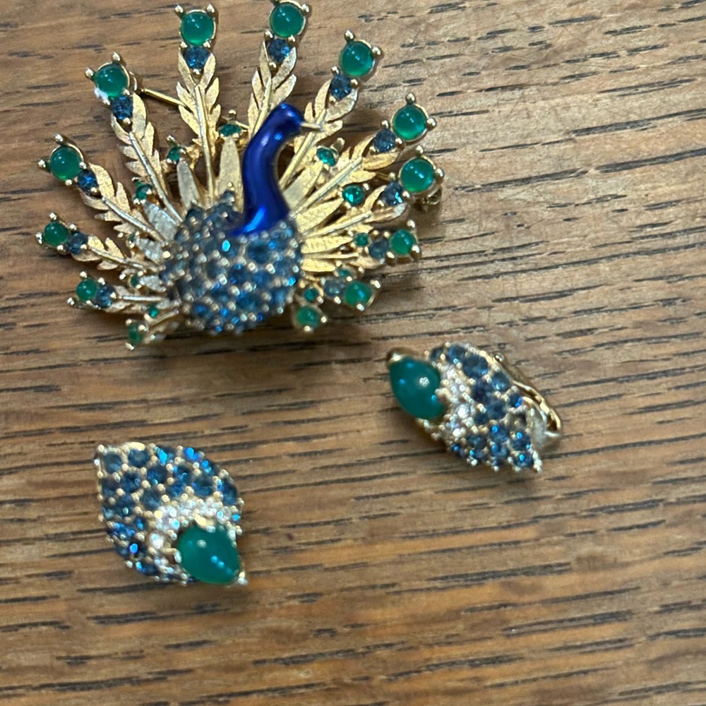 Exceptional Marcel Boucher Peacock Brooch and Clip Earrings
